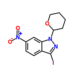 3-碘-6-硝基-1-(四氢-2H-吡喃-2-基)-1H-吲唑结构式