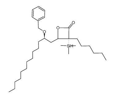 3-hexyl-3-trimethylsilyl-4-((R)-2'-(benzyloxy)tridecyl)-2-oxetanone结构式