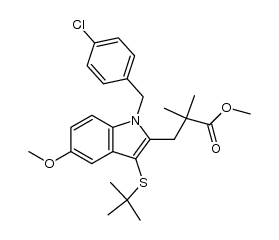3-[1-(4-chlorobenzyl)-3-(t-butylthio)-5-methoxyindol-2-yl]-2,2-dimethylpropanoic acid methyl ester结构式