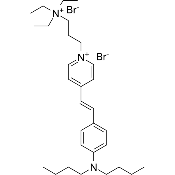 N-(3-三乙基铵丙基)-4-(4-(二丁基氨基)苯乙烯基)吡啶二溴盐结构式