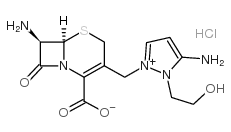 7Β-氨基-3-[3-氨基-2-(2-羟乙基)-1-吡唑鎓]甲基-3-头孢烯-4-羧酸-盐酸盐结构式