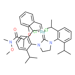 [1,3-双(2,6-二-异丙基苯基)咪唑啉-2-基] {2-[[1-(甲氧基(甲基)氨基)-1-氧丙烷-2-基]氧基]亚苄基}二氯化钌(II)结构式
