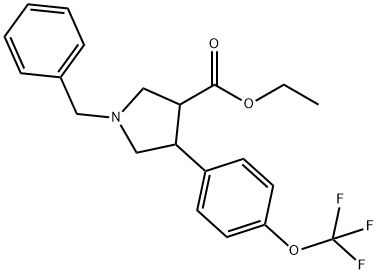 反式-1-苄基-4-(4-(三氟甲氧基)苯基)吡咯烷-3-羧酸乙酯结构式