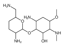 2-Amino-1,2,5-trideoxy-3-O-(2,6-diamino-2,3,4,6-tetradeoxy-α-D-erythro-hexopyranosyl)-6-O-methyl-5-(methylamino)-D-chiro-inositol Structure