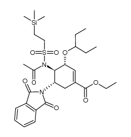 (3R,4R,5S)-ethyl 5-(1,3-dioxoisoindolin-2-yl)-3-(pentan-3-yloxy)-4-(N-(2-(trimethylsilyl)ethylsulfonyl)acetamido)cyclohex-1-enecarboxylate结构式