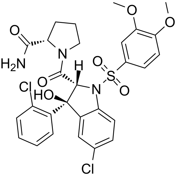 (2S)-1-[[(2r,3s)-5-氯-3-(2-氯苯基)-1-[(3,4-二甲氧基苯基)磺酰基]-2,3-二氢-3-羟基-1H-吲哚-2-基]羰基]-2-吡咯烷羧酰胺结构式