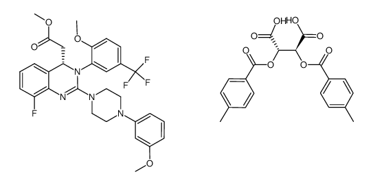 (2S,3S)-2,3-bis[(4-methylbenzoyl)oxy]succinic acid {(4S)-8-fluoro-2-[4-(3-methoxyphenyl)piperazin-1-yl]-3-(2-methoxy-5-(trifluormethyl)phenyl)-3,4-dihydroquinazolin-4-yl}acetic acid methyl ester结构式