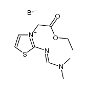2-(dimethylamino-methyleneamino)-3-ethoxycarbonylmethyl-thiazol-3-ium bromide structure