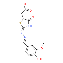 2-((E)-2-(((E)-4-hydroxy-3-methoxybenzylidene)hydrazono)-4-oxothiazolidin-5-yl)acetic acid Structure