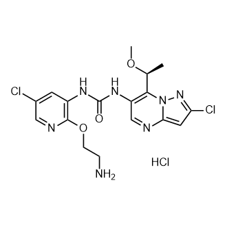 (S)-1-(2-(2-氨基乙氧基)-5-氯吡啶-3-基)-3-(2-氯-7-(1-甲氧基乙基)吡唑并[1,5-a]嘧啶-6-基)脲盐酸盐图片