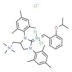 [1,3-双(2,4,6-三甲基苯基)-4-[(三甲基铵)甲基]咪唑烷基-2-亚甲基]-(2-异丙氧基亚苄基)二氯氯化钌(II)StickyCat Cl结构式