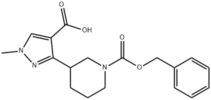 1-Piperidinecarboxylic acid, 3-(4-carboxy-1-methyl-1H-pyrazol-3-yl)-, 1-(phenylmethyl) ester结构式