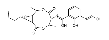 N-[(3S,4R,7R,8R,9S)-4,9-Dimethyl-2,6-dioxo-7-butyl-8-hydroxy-1,5-dioxonane-3-yl]-3-(formylamino)-2-hydroxybenzamide Structure