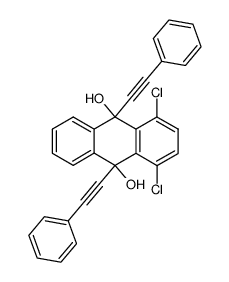 1,4-dichloro-9,10-bis(phenylethynyl)-9,10-dihydroanthracene-9,10-diol结构式