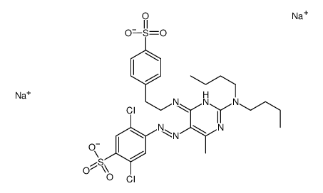 2,5-二氯代-4-[2-(二丁氨基)-4-甲基-6-[[2-(4-磺苯基)乙基氨基]-5-嘧啶基]偶氮基]苯磺酸钠结构式