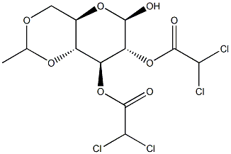 4,6-O-ETHYLIDENE-2,3-DI-O-CHLOROACETYL-SS-D-GLUCOPYRANOSE structure