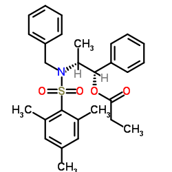丙酸(1S,2R)-2-[N-苄基-N-(均三甲苯基磺酰)氨基]-1-苯基丙酯结构式