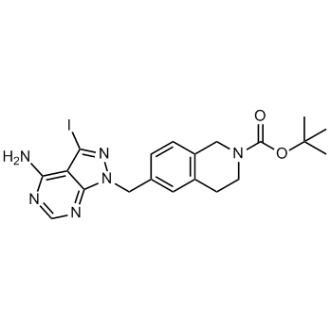 6-((4-氨基-3-碘-1H-吡唑并[3,4-d]嘧啶-1-基)甲基)-3,4-二氢异喹啉-2(1H)-羧酸叔丁酯结构式