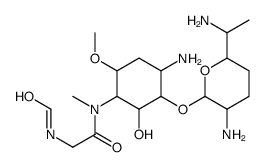 2-Amino-1-O-(2,6-diamino-2,3,4,6,7-pentadeoxy-β-L-lyxo-heptopyranosyl)-5-[[(formylamino)acetyl]methylamino]-4-O-methyl-2,3,5-trideoxy-D-allo-inositol structure