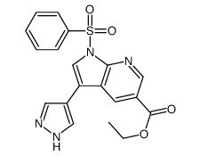 Ethyl 1-(phenylsulfonyl)-3-(1H-pyrazol-4-yl)-1H-pyrrolo[2,3-b]pyr idine-5-carboxylate结构式