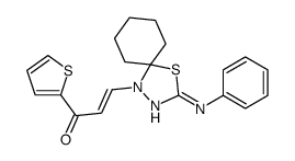 (E)-3-(2-anilino-1-thia-3,4-diazaspiro[4.5]dec-2-en-4-yl)-1-thiophen-2-ylprop-2-en-1-one结构式