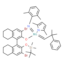 (R)-1-((3,3''-Dibromo-2''-((tert-butyldimethylsilyl)oxy)-5,5'',6,6'',7,7'',8,8''-octahydro-[1,1''-binaphthalen]-2-yl)oxy)-1-(2,5-dimethyl-1H-pyrrol-1-yl)-N-(2,6-dimethylphenyl)-1-(2-methyl-2-phenylpropylidene)molybdenum (VI) Structure