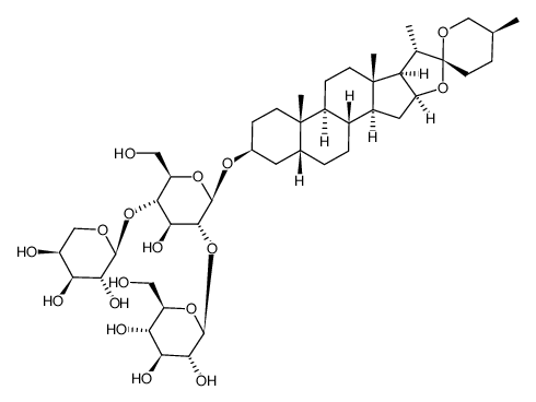 (25S)-5β-spirostan-3β-ol 3-O-α-L-arabinopyranosyl-(1->4)-[β-D-glucopyranosyl-(1->2)]-β-D-glucopyranoside结构式