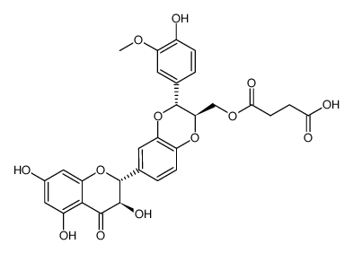 4-(((2R,3R)-3-(4-hydroxy-3-methoxyphenyl)-6-((2R,3R)-3,5,7-trihydroxy-4-oxochroman-2-yl)-2,3-dihydrobenzo[b][1,4]dioxin-2-yl)methoxy)-4-oxobutanoic acid Structure