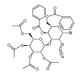 2-azido-4,6-di-O-benzoyl-2-deoxy-3-O-(2,3,4,6-tetra-O-acetyl-β-D-galactopyranosyl)-α-D-galactopyranosyl bromide Structure