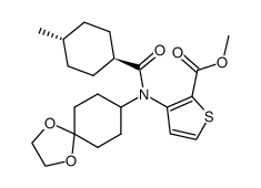 3-[(1,4-dioxa-spiro[4.5]dec-8-yl)-(trans-4-methyl-cyclohexanecarbonyl)-amino]-thiophene-2-carboxylic acid methyl ester Structure