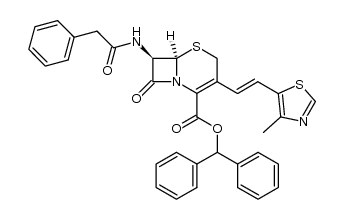 Diphenylmethyl (6R,7R)-3-[(E)-2-(4-Methyl-1,3-thiazol-5-yl)vinyl]-7-phenylacetamidoceph-3-em-4-carboxylate Structure