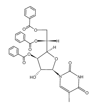 1-(3,5,6-tri-O-benzoyl-β-D-glucofuranosyl)thymine Structure