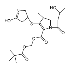 [(2,2-Dimethylpropanoyl)oxy]methyl (4R,5S,6S)-6-[(1R)-1-hydroxyet hyl]-4-methyl-7-oxo-3-{[(3R)-5-oxo-3-pyrrolidinyl]sulfanyl}-1-aza bicyclo[3.2.0]hept-2-ene-2-carboxylate结构式