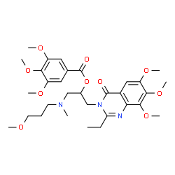 Benzoic acid,3,4,5-trimethoxy-,2-(2-ethyl-6,7,8-trimethoxy-4-oxo-3(4H)-quinazolinyl)-1-[[(3-methoxypropyl)methylamino]methyl]ethyl ester (9CI)结构式