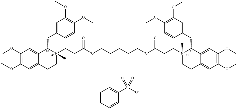Isoquinolinium, 2,2'-[1,5-pentanediylbis[oxy(3-oxo-3,1-propanediyl)]]bis[1-[(3,4-dimethoxyphenyl)methyl]-1,2,3,4-tetrahydro-6,7-dimethoxy-2-methyl-, (1R,1'S,2S,2'S)-, dibenzenesulfonate (9CI) Structure