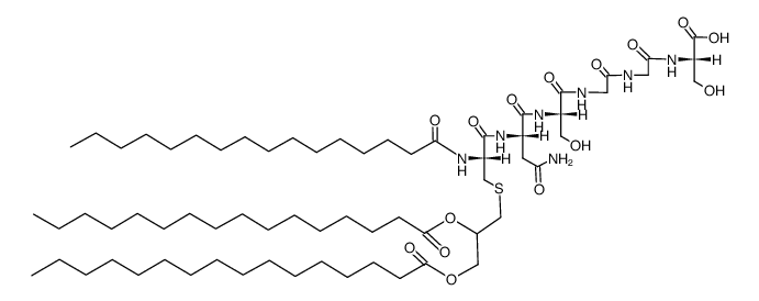 S-<(2RS)-2,3-Bis(palmitoyloxy)propyl>-Nα-palmitoyl-Cys-Asn-Ser-Gly-Gly-Ser-OH结构式