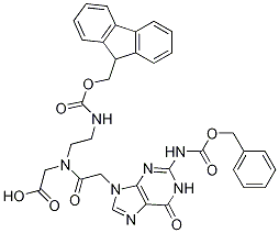 甘氨酸, N-[[1,6-二氢-6-氧代-2-[[(苯基甲氧基)羰基]氨基]-9H-嘌呤-9-基]乙酰基]-N-[2-[[(9H-芴-9-基甲氧基)羰基]氨基]乙基]-结构式