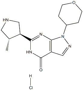 6-((3S,4S)-4-甲基吡咯烷-3-基)-1-(四氢-2H-吡喃-4-基)-1H-吡唑并[3,4-D]嘧啶-4(5H)-酮盐酸结构式