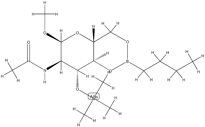 Methyl 2-(acetylamino)-4-O,6-O-(butylboranediyl)-3-O-(trimethylsilyl)-2-deoxy-α-D-glucopyranoside结构式
