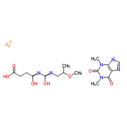 3-[3-(3-羧基丙酰基)脲基]-2-甲氧基丙基(1,2,3,6-四氢-1,3-二甲基-2,6-二氧-7H-嘌呤-7-基)汞(II)结构式