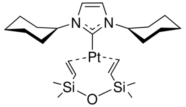 [1,3-双环己基-咪唑-2-基][1,3-二乙烯基-1,1,3,3,-四甲基二硅氧烷]铂(0)结构式
