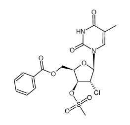 1-(5-O-benzoyl-2-chloro-2-deoxy-3-O-mesyl-β-D-xylofuranosyl)thymine结构式