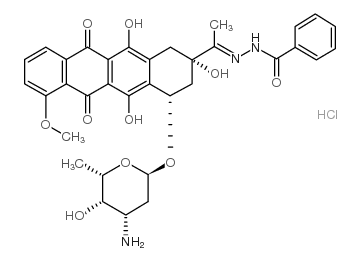Benzoic acid,2-[1-[(2S,4S)-4-[(3-amino-2,3,6-trideoxy-a-L-lyxo-hexopyranosyl)oxy]-1,2,3,4,6,11-hexahydro-2,5,12-trihydroxy-7-methoxy-6,11-dioxo-2-naphthacenyl]ethylidene]hydrazide,hydrochloride (1:1) picture