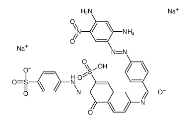 7-[[4-[(2,4-Diamino-5-nitrophenyl)azo]benzoyl]amino]-4-hydroxy-3-[(4-sodiosulfophenyl)azo]naphthalene-2-sulfonic acid sodium salt结构式