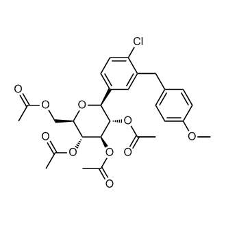 (2R,3R,4R,5S,6S)-2-(乙酰氧基甲基)-6-(4-氯-3-(4-甲氧基苄基)苯基)四氢-2H-吡喃-3,4,5-三乙基三乙酸酯结构式