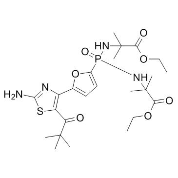 N,N'-[[5-[2-氨基-5-(2,2-二甲基-1-氧代丙基)-4-噻唑基]-2-呋喃基]膦酰]双[2-甲基丙氨酸]二乙酯结构式