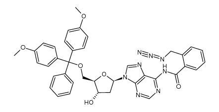 2-(azidomethyl)-N-(9-((2R,4S,5R)-5-((bis(4-methoxyphenyl)(phenyl)methoxy)methyl)-4-hydroxytetrahydrofuran-2-yl)-9H-purin-6-yl)benzamide结构式