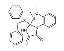 2,2-bis-benzylsulfanyl-1-(2-methoxy-phenyl)-imidazolidine-4,5-dione结构式