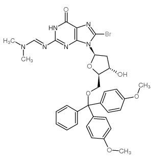 8-bromo-5'-o-(dimethoxytrityl)-n2-(dimethylaminomethylidene)-2'-deoxyguanosine Structure