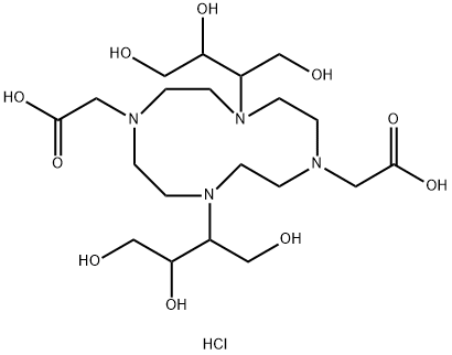 1,4,7,10-Tetraazacyclododecane-1,7-diacetic acid, 4,10-bis[2,3-dihydroxy-1-(hydroxymethyl)propyl]-, hydrochloride (1:4) structure